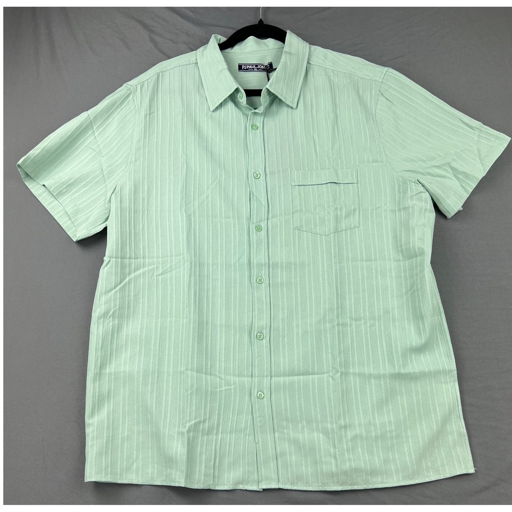PJ Paul Jones Button Down Shirt Mens XL Green NWT Textured Stripe Short Sleeve